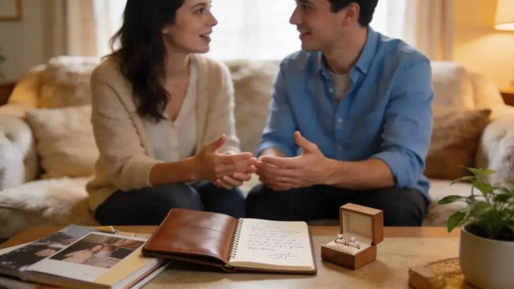 Couple preparing for therapy discussing key issues and goals